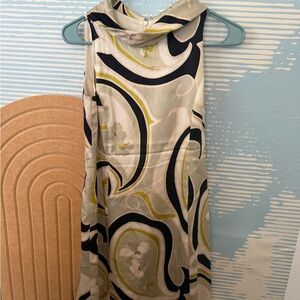 Banana Republic Sleeveless Midi Dress in Sage, Black and Lime Accent